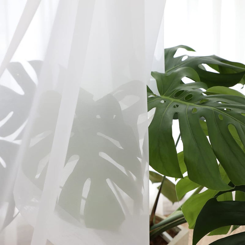 MIANBO Window White Sheer Curtains 120 Inches Length 2 Panels Set Window Sheer White Curtains Basic Rod Pocket for Bedroom Children Living Room Yard Kitchen (White  52"" W x 120"" L | 2 pcs) - Image 3